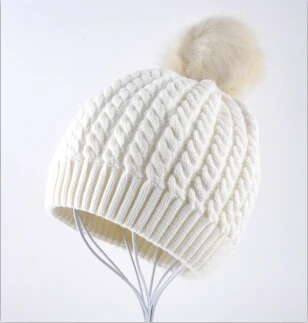Beanies Женская Зимняя кепка, толстая шапка с помпонами, Высококачественная шапка, Женская шляпка, теплая хижина, шапка uchons - Цвет: Белый