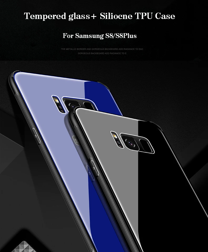 Закаленное Стекло+ противоскользящее покрытие tpu рамки для samsung S8 Galaxy S8 плюс S8+ защитный чехол для телефона с блестками Прозрачный мягкий тонкий чехол из силикона полное заднее покрытие
