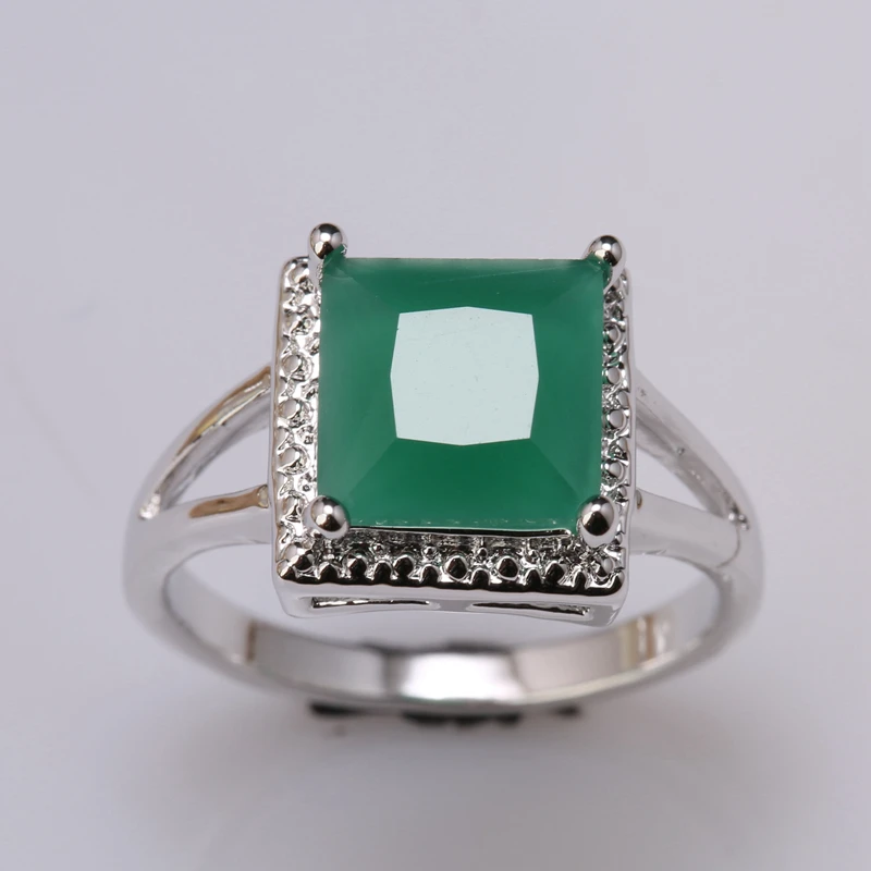 

Splendid квадратных зеленый кубический цирконий белых камней 925 серебро Jewelrys Кольца США # Размеры 6 7 8 9 S1683
