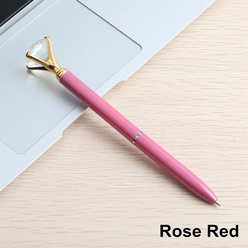 Rose Red 22 цвета, шариковая ручка, большая металлическая шариковая ручка с большим бриллиантом, синяя и черная волшебная ручка, модные школьные офисные принадлежности - Цвет: Rose Red