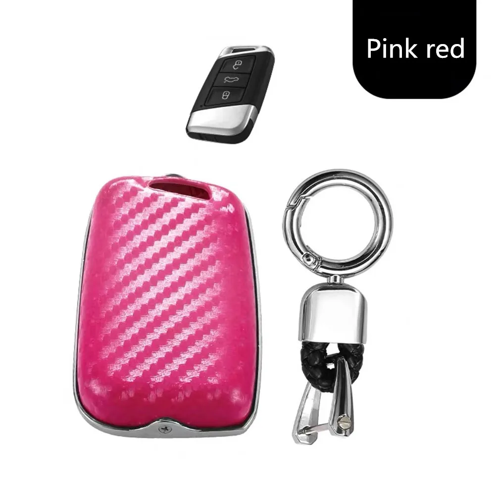 Pink Ключ чехол Брелок углеродного волокна+ оцинкованная сплава для VW PASSAT для Skoda Kodiaq превосходное A7 - Название цвета: Pink