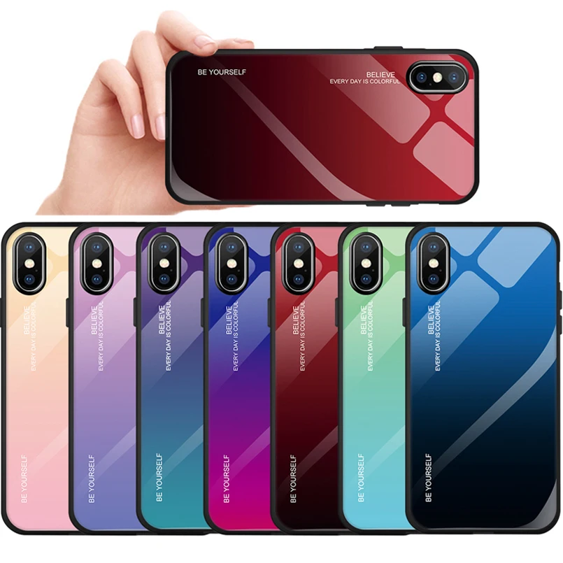 Tempered Glass Case For iPhone X XR XS Max Luxury Back Covers Gradient Colorful 6 6S 7 8 Plus Funda Coque Capas |