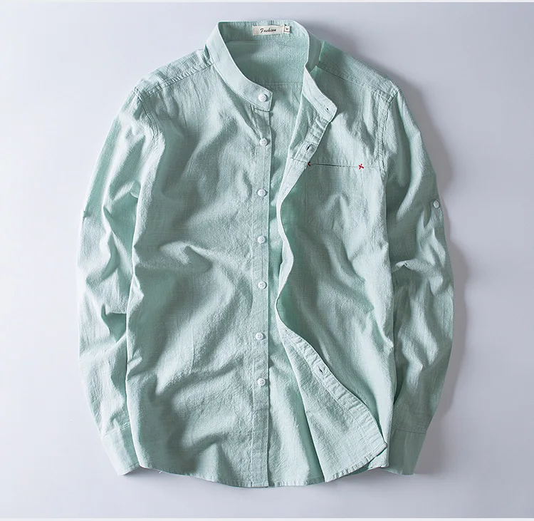 Новые мужские повседневные рубашки из натурального льна и хлопка с длинным