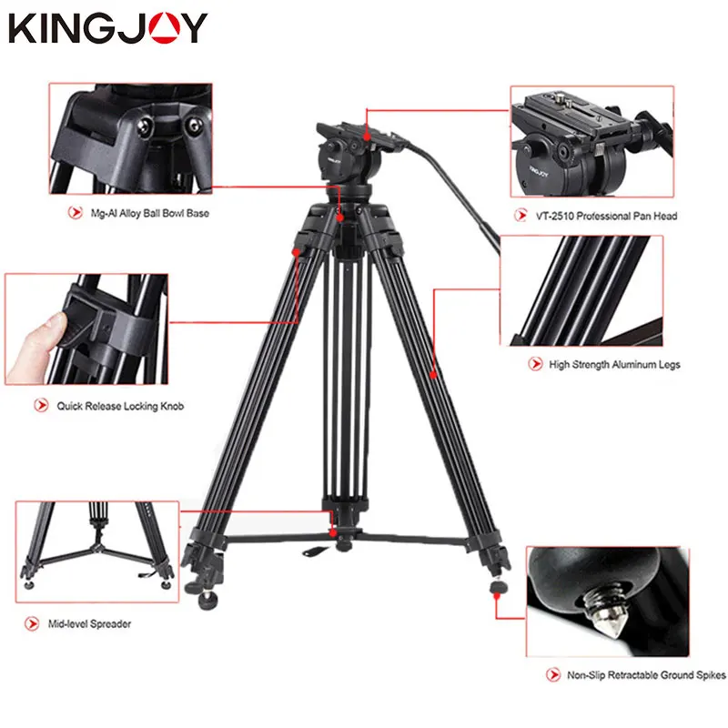 Скидка KINGJOY официальный VT-2500 Профессиональный легкий штатив-Трипод с подставкой для камеры, стабильный амортизирующий Штатив для всех моделей