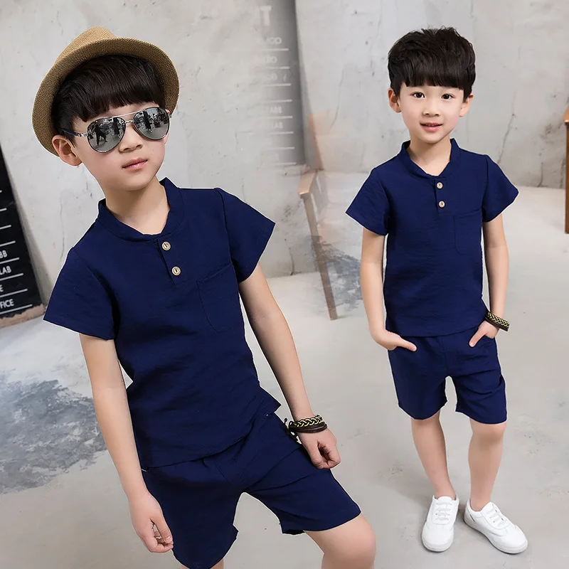 Akexiya New boys clothes short sleeve T-shirt+shorts 2pcs set O-neck multicolor clothing solid gray children |