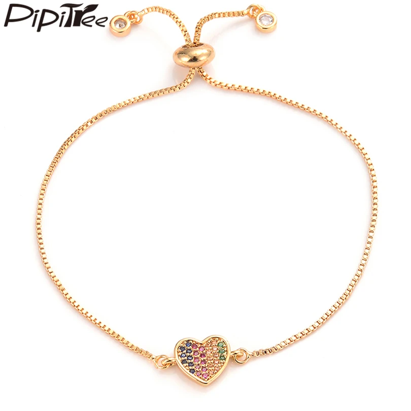 Женский браслет с сердечками Pipitree милый разноцветным кубическим цирконием