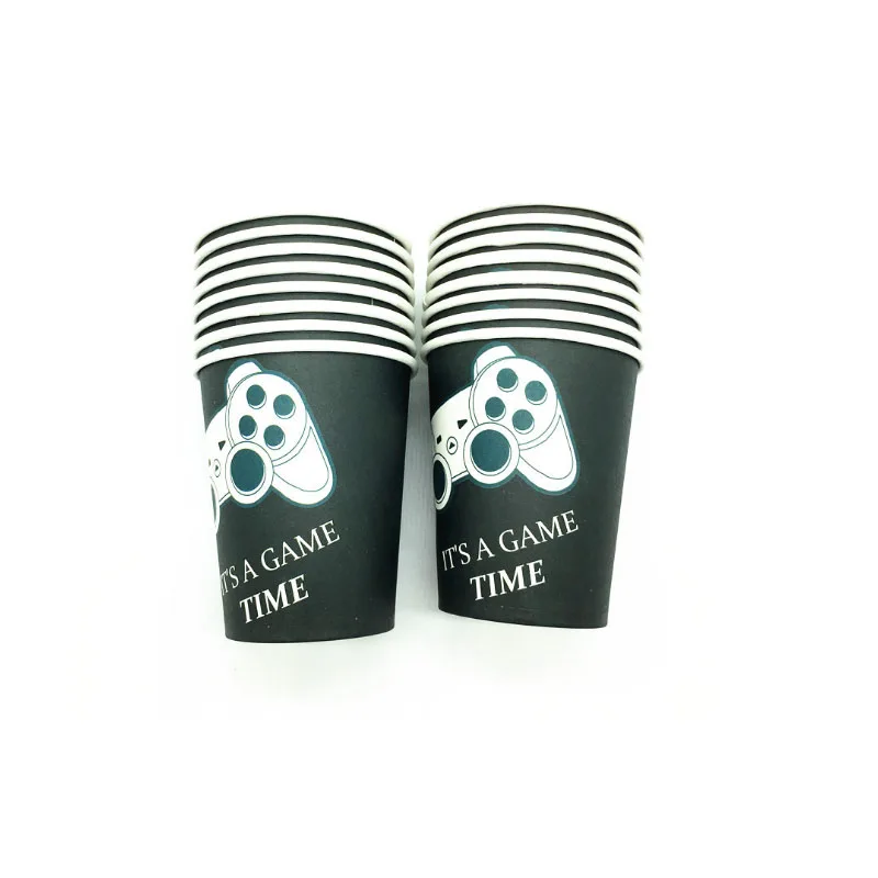 cups 16pcs Новая Черная тема игры одноразовые столовые приборы набор салфеток флаги скатерть бумажная тарелка торт Топпер для фестиваля события вечерние принадлежности - Цвет: cups 16pcs