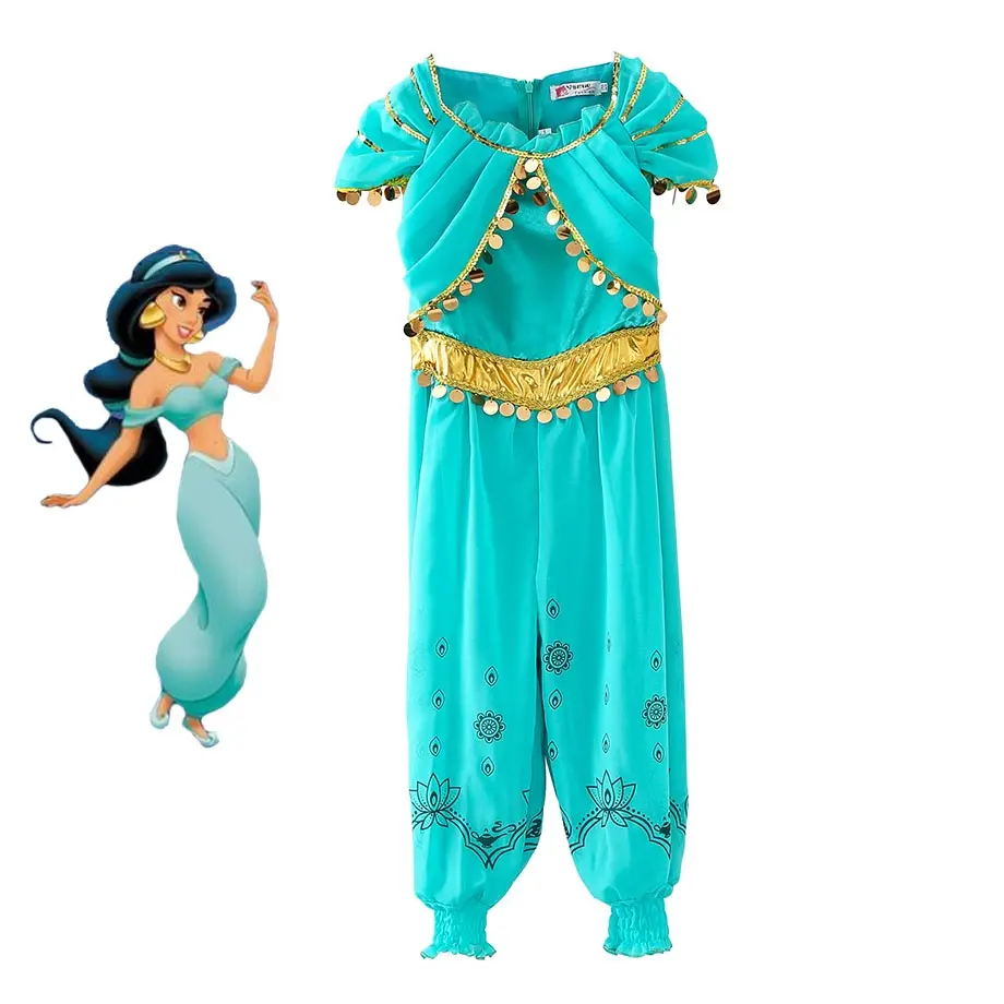 Only Dress Жасмин и костюм Аладдина Косплей Дети Девушка Жасмин Костюмы красивый наряд вверх костюм партии наборы могут выбрать парик - Цвет: Only Dress