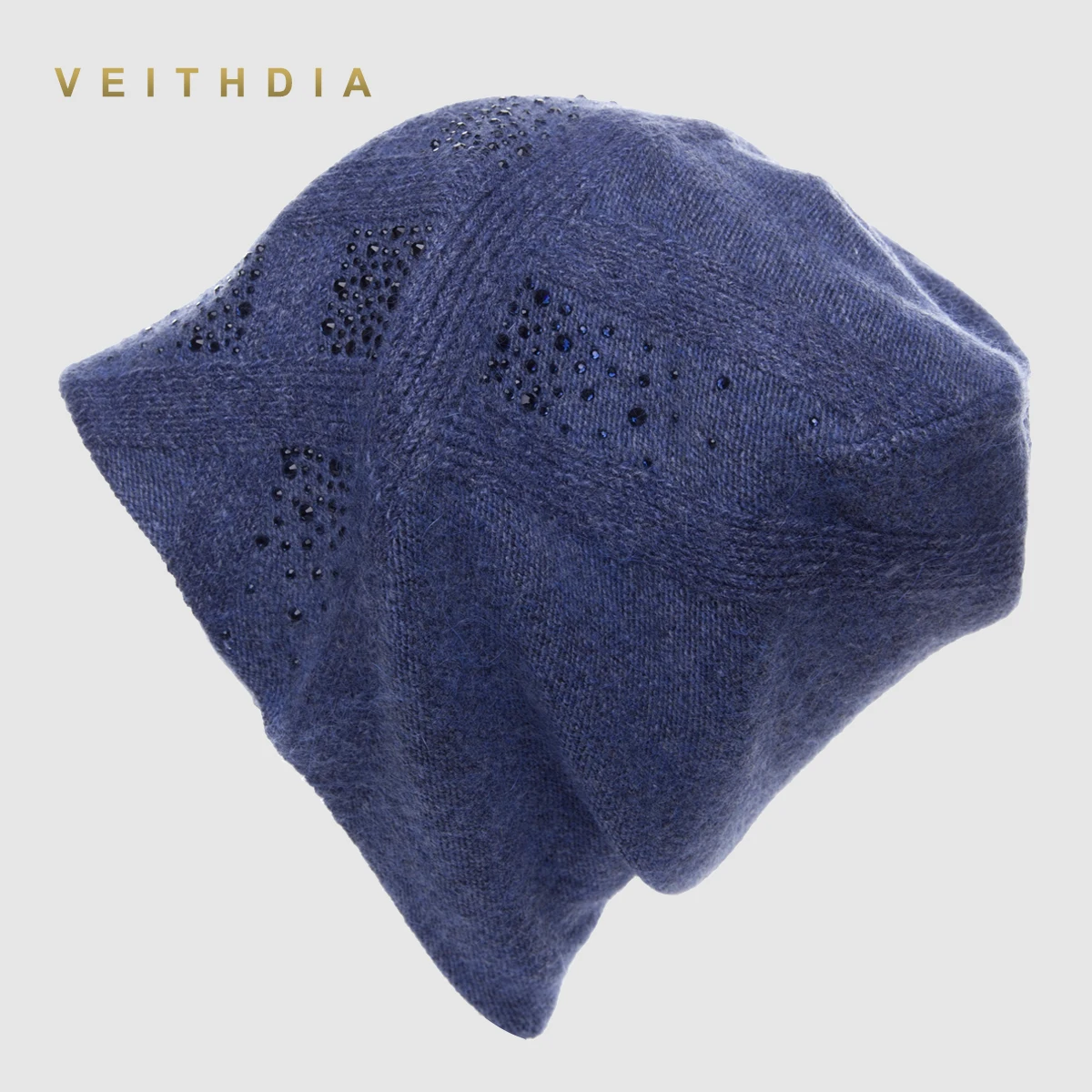 VEITHDIA, женские шапки, женские кашемировые, повседневные, Осень-зима, брендовые, новые, двухслойные, толстые, вязаные, для девочек, Skullies Beanies, стразы