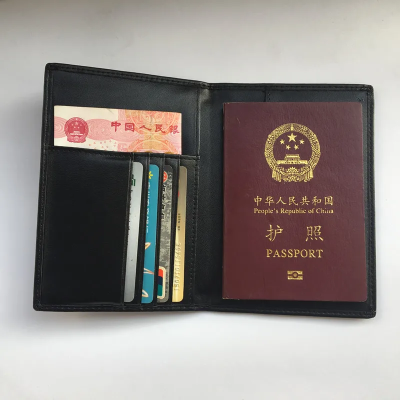 Capa de Passaporte Portador de Passaporte Titular do Cartão Conjunto de Documentos e Dinheiro Rfid Couro Genuíno Anti Magnético Clipe