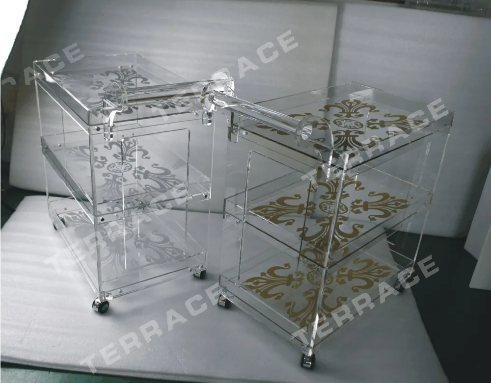 (Бесплатная доставка в Кувейт) rolling прозрачный акриловый пищевой тележки lucite perspex