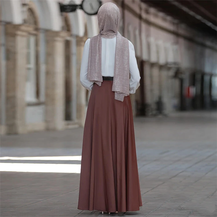 WEPBEL Arab Dubai Fashion Muslim Women Long Skirt High Waist Button Pure Color Big Pendulum Plus Size Elegant S-5XL