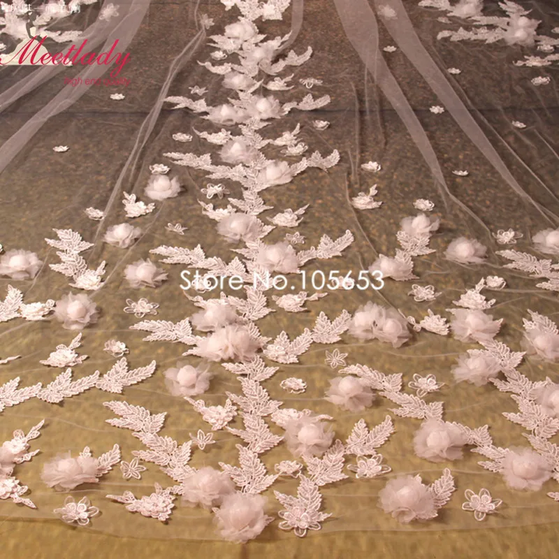 Длинная свадебная Фата с расческой двухслойная цветами и кристаллами свадебные