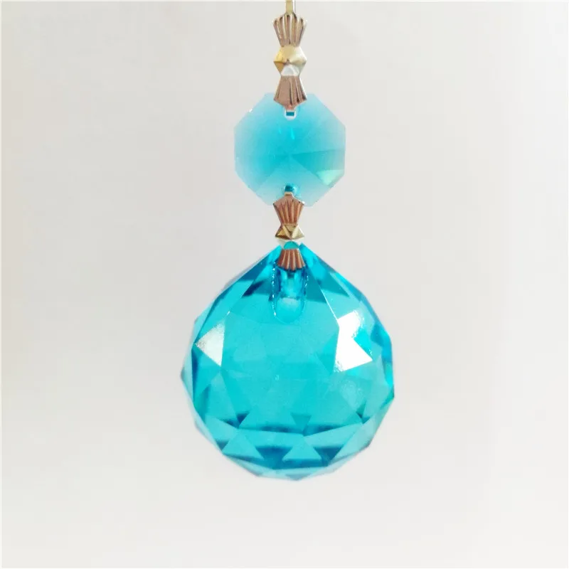 

5 Sets 30mm Aquamarine Color Crystal Chandelier Faceted Prism Ball 14mm Octagon Crystal Pendants For Decoration