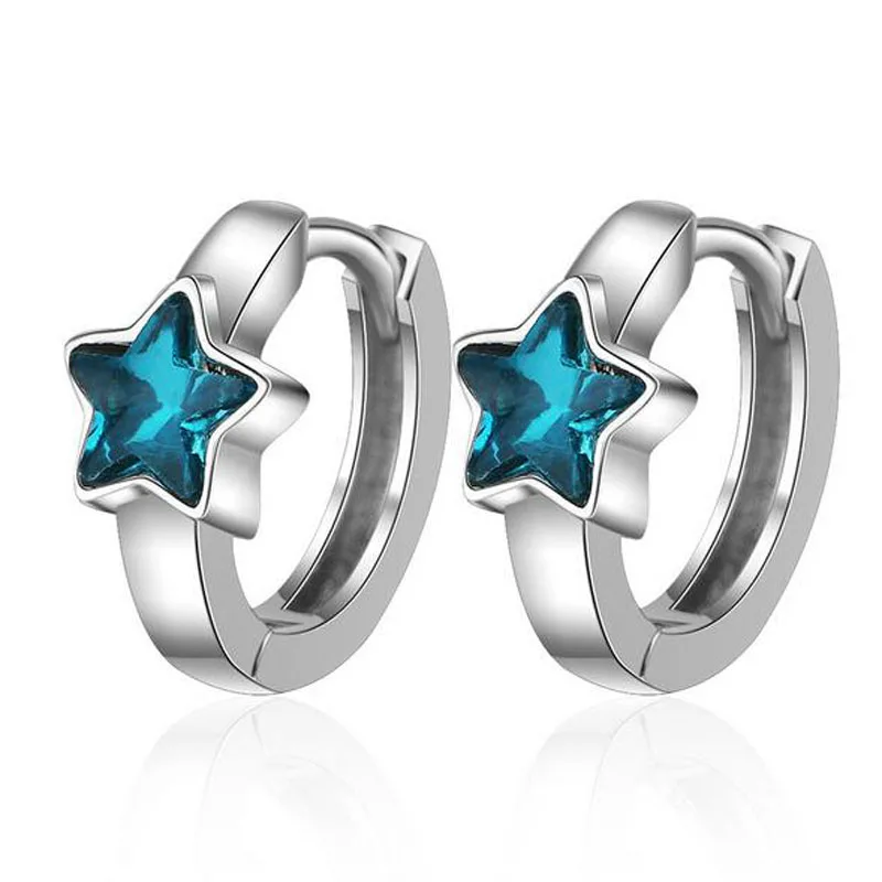

Baby Princess 925 Silver Blue Crystal Cute Star Hoop Earrings For Child Girls Women Beautiful Loop Huggies Earring Korea Jewelry