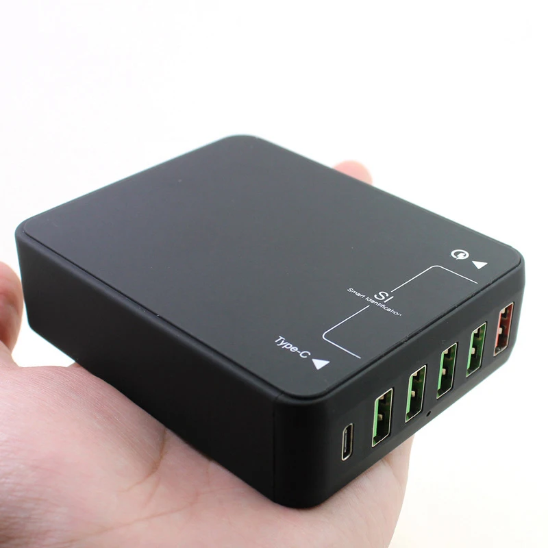 Быстрая зарядка 3,0, мульти USB C, быстрое турбо-зарядное устройство, 6 портов, Тип C, 5 В, а, мобильный телефон, настольный адаптер для iPhone, samsung, huawei