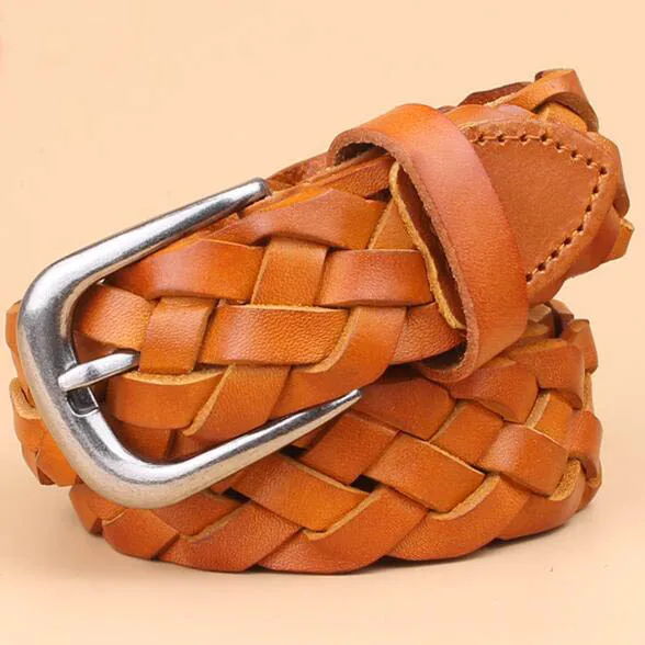 

29mm Women strap genuine leather vintage pin buckle first layer of cowhide knitted belt decoration fashion waist trousers belt