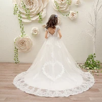 long trailing flower girl dresses for wedding beading lace white holy communion dress backless kids pageant dress for birthday