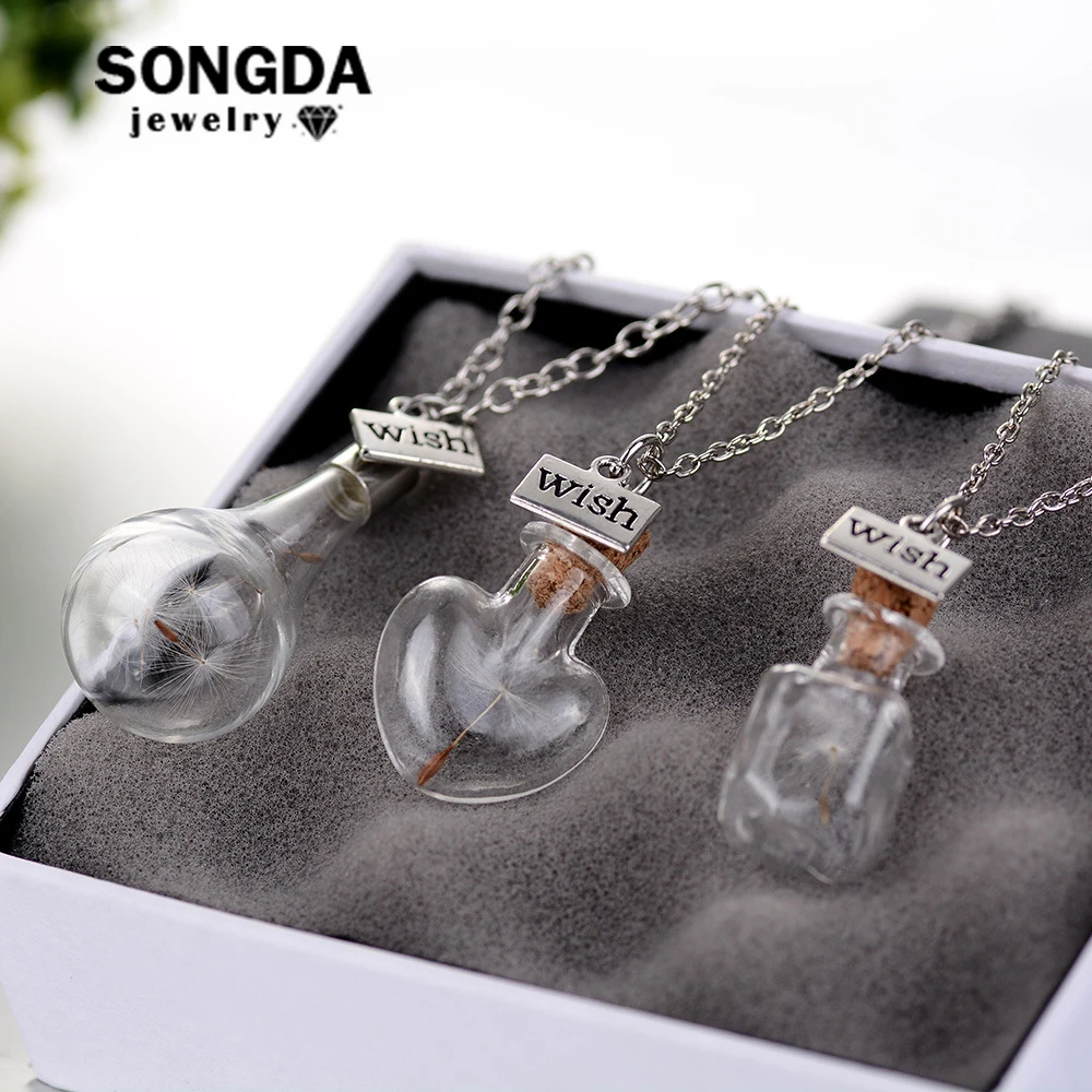 

Fashion Natural Dandelion Necklace Wish Glass Bottle Pendant Statement Best Handmade Dried Men Women Flowers Necklace Jewelry