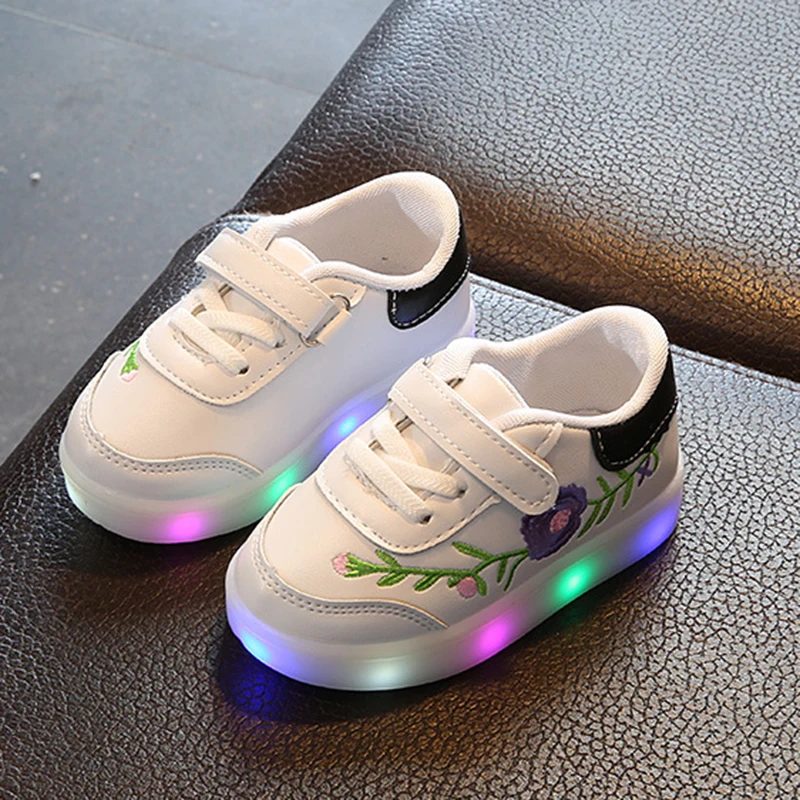Цветочный светящиеся кроссовки детские USB зарядное устройство белая для