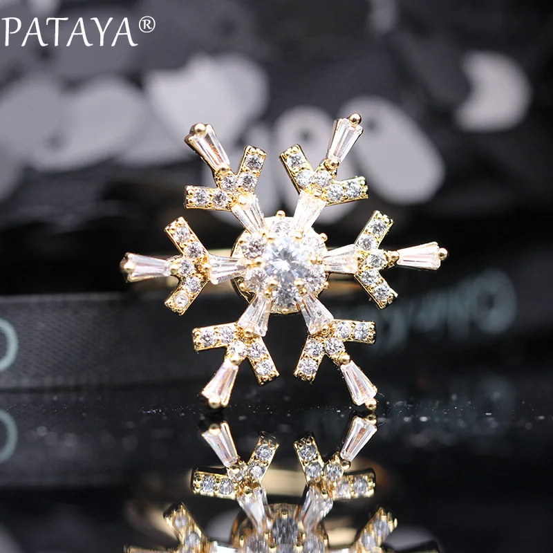 PATAYA, новинка, женские кольца, 585, розовое золото, снежинка, натуральный циркон, вращающиеся, большие, разлагаемые, свадебные, модные ювелирные изделия