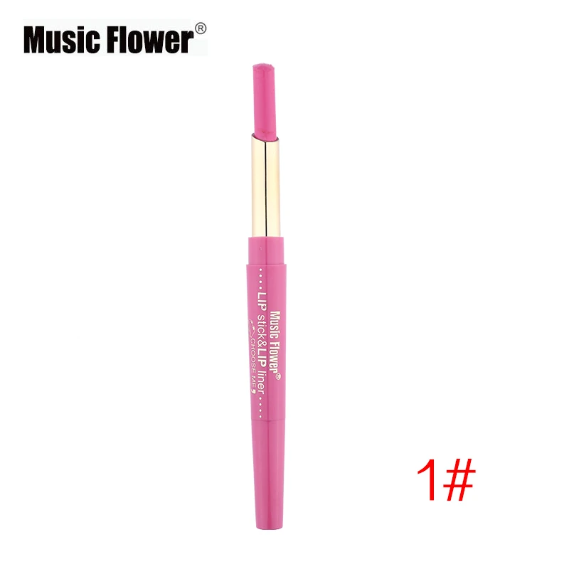 Music Flower 2 In1 губная помада+ подводка для губ, 12 Цвет, набор для макияжа, бархатный матовый блеск для губ палка Краски пигмент телесного цвета Водонепроницаемый брендовая косметика - Цвет: 01