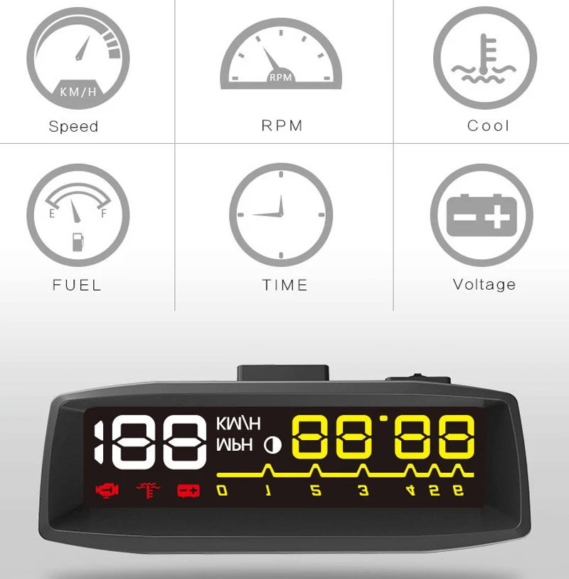 Автомобильный HUD Дисплей 2017 автомобильная система OBDII км/ч об/мин газовая