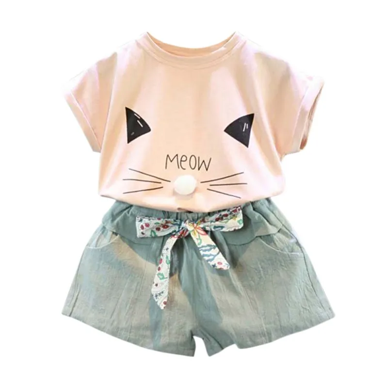 Новый комплект из 2 предметов для маленьких девочек футболка с короткими