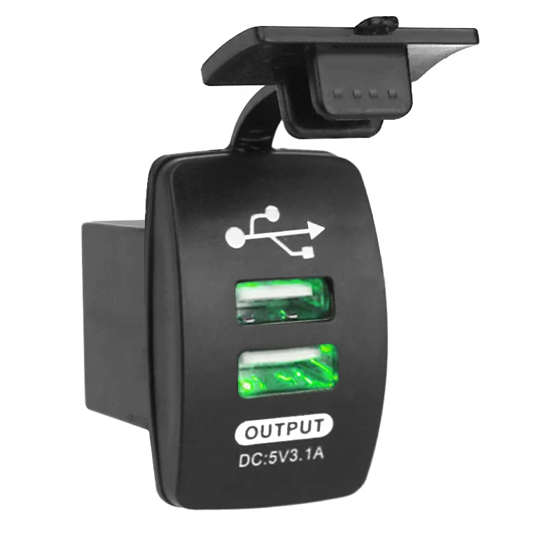 green light 12-24V Dual USB Автомобильное зарядное устройство 5V 3.1A универсальное автомобильное зарядное устройство для автомобиля мотоцикла Электрический автомобиль ATV Лодка - Название цвета: green light