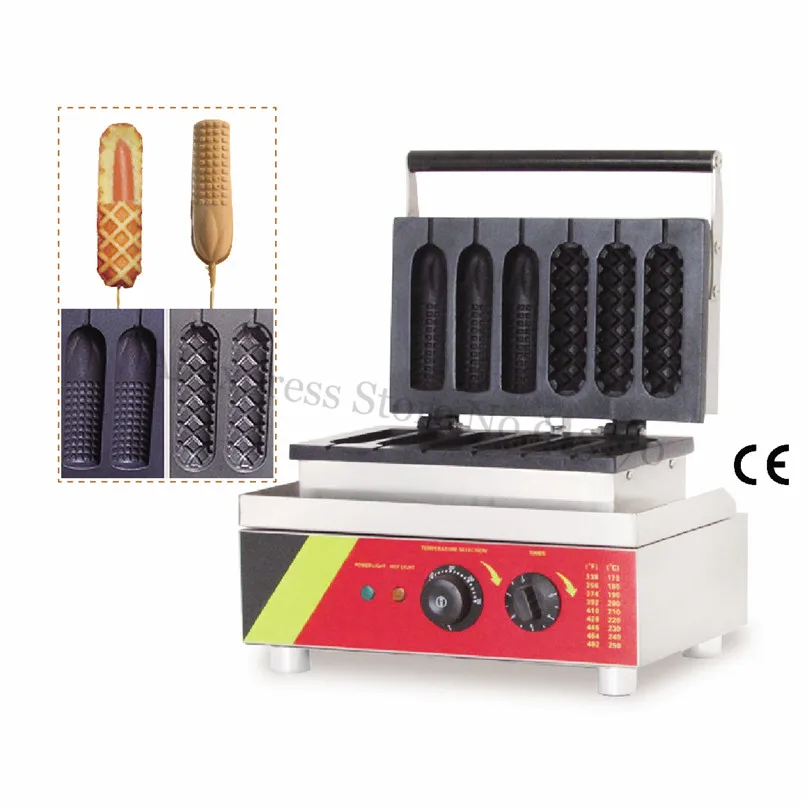 

Electric French Hotdog Waffle Maker 3 Corn Shaped + 3 Lolly Hotdog Waffle Machine 110V 220V 1500W Snack Stree Food