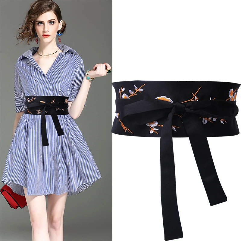 New fashion wide embroidery waistbands for women black flower bow design HOT Slimming Body Belts Corset Girdle dress lady party |