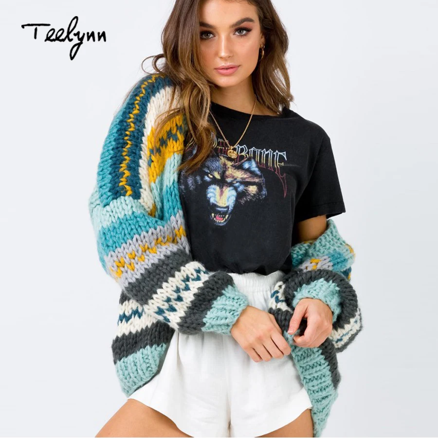 TEELYNN Boho для женщин кардиган свитер 2018 Зима с длинным рукавом толстое теплое