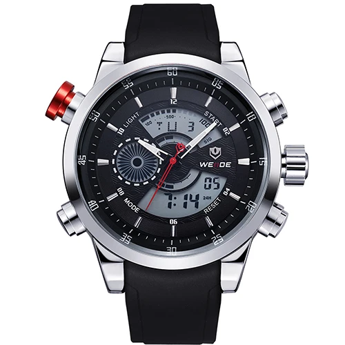Black Dial WEIDE военные мужские спортивные часы кожаный ремешок будильник мужские наручные часы водонепроницаемые кварцевые наручные часы Masculino - Цвет: Black Dial
