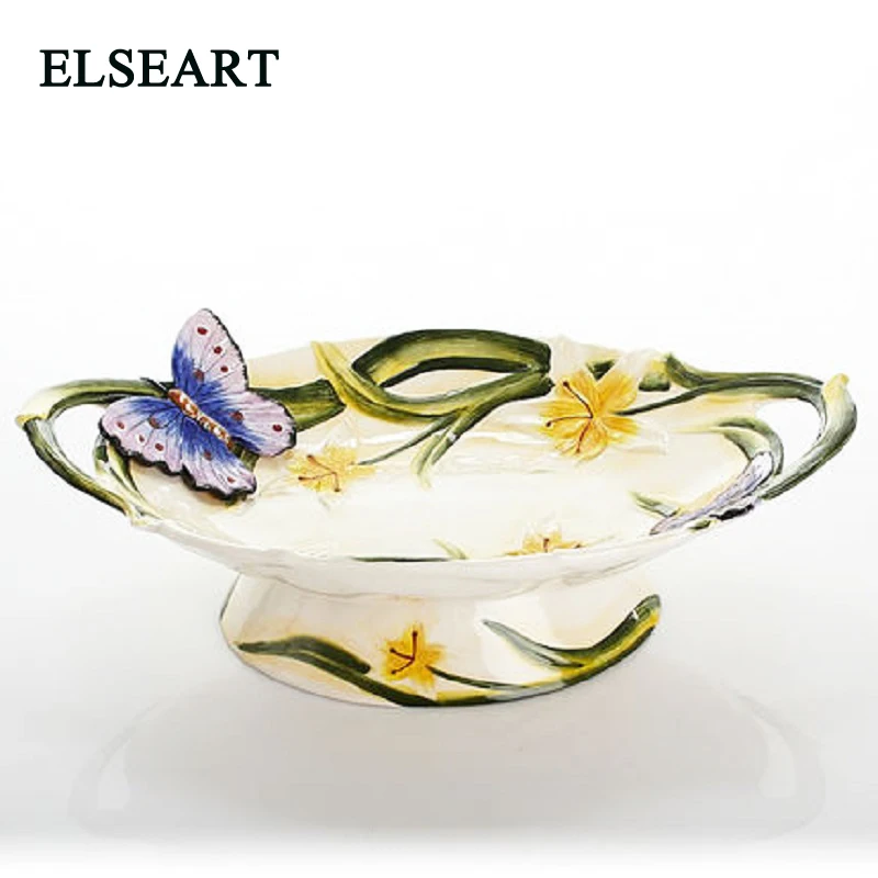 

Creative Fruit Pot Big Fruit Plate With Two Ears Tea Dessert Plate With Butterfly for home table decoration