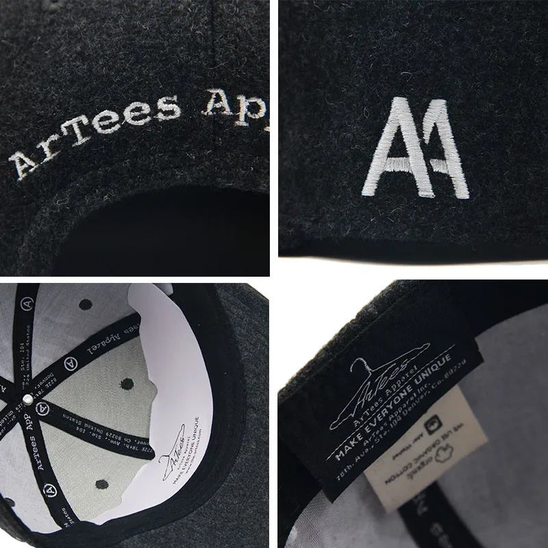 Новинка 2017 брендовая черная шерстяная модная бейсболка ArTees крутая шапка в стиле