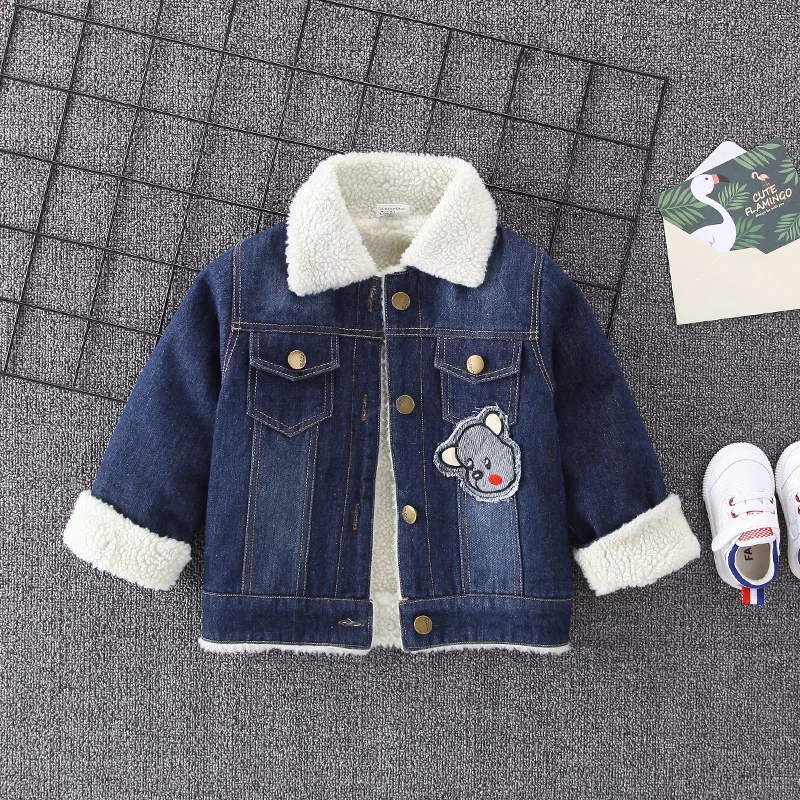 Джинсовая куртка для мальчиков зимняя От 2 до 7 лет из овечьей шерсти и девочек