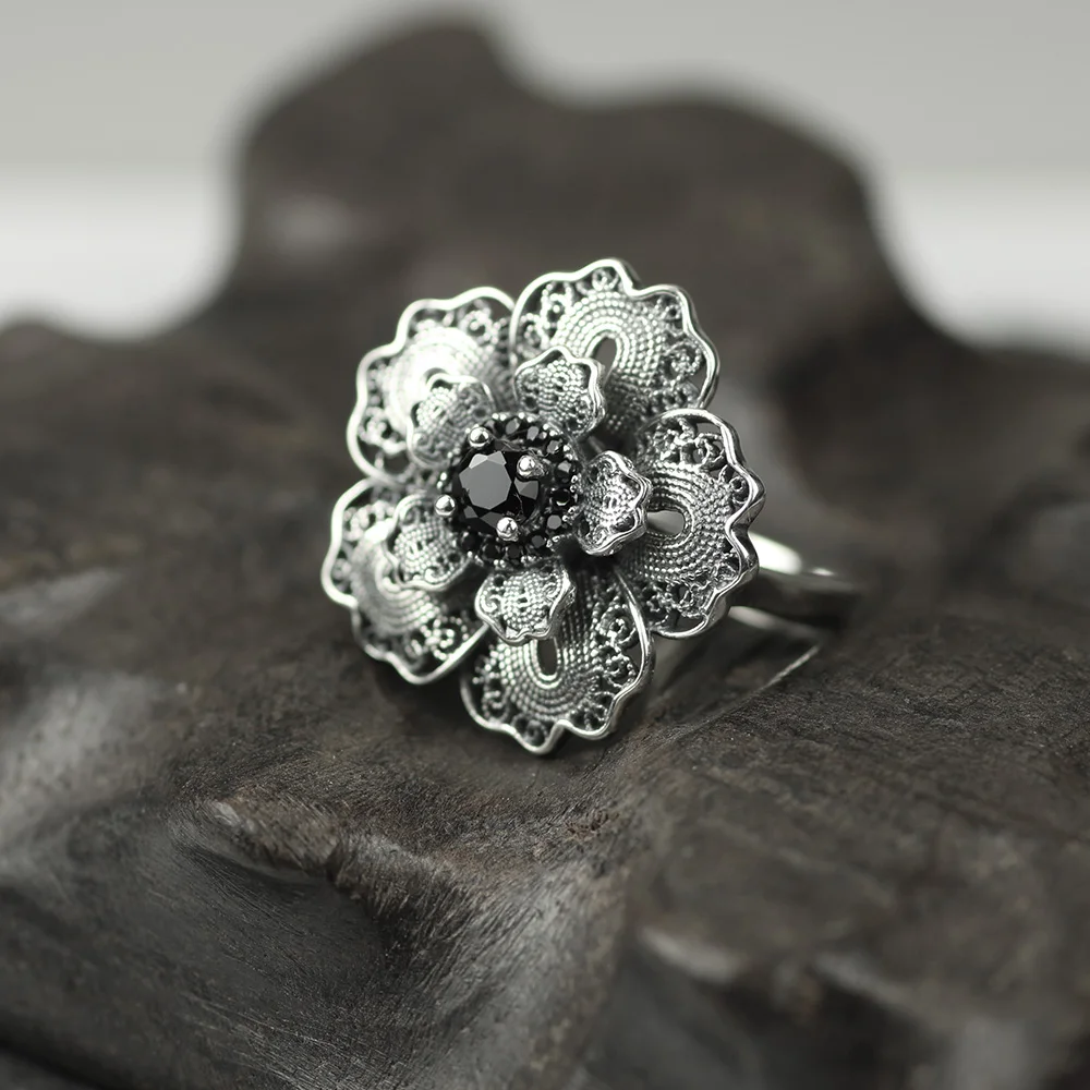 Оригинальный дизайн настоящее 925 пробы серебряные вращающиеся винтажные кольца