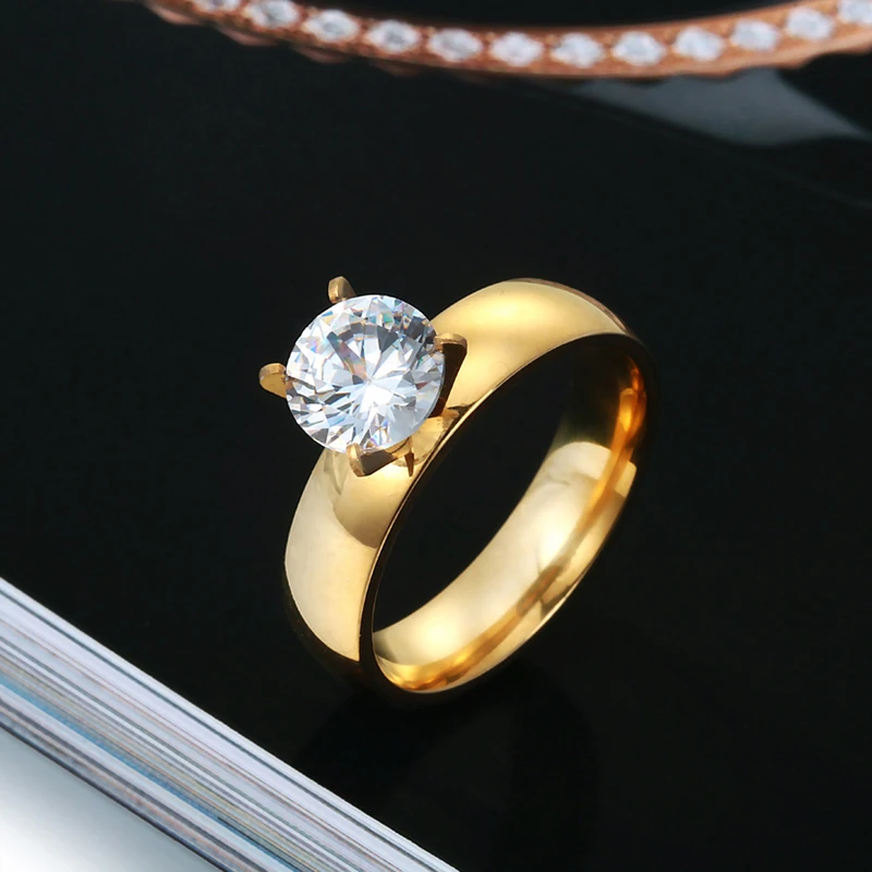 Кольцо свадебное круглое из нержавеющей стали с фианитом|ring for|fashion ringsring fashion |