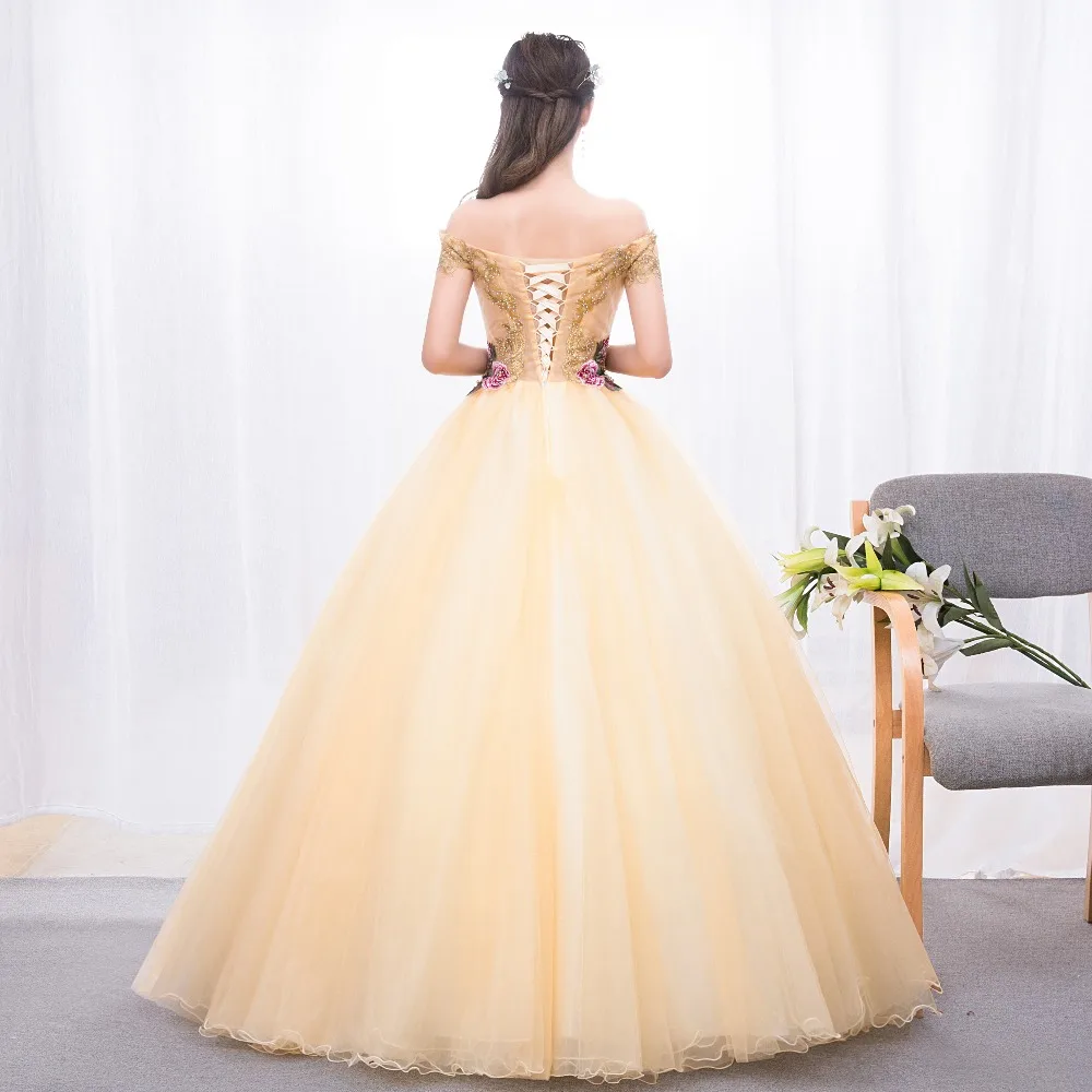 Ruthshen с открытыми плечами платья Quinceanera желтого цвета аппликацией бисером Пышное