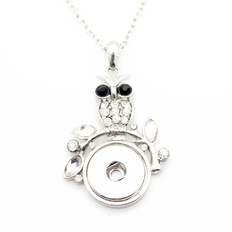 

Newest Silver Plating Snap Necklace Owl Crystal 18mm Snap Necklace For Women Men Button Chains Neckalce DIY Jewelry