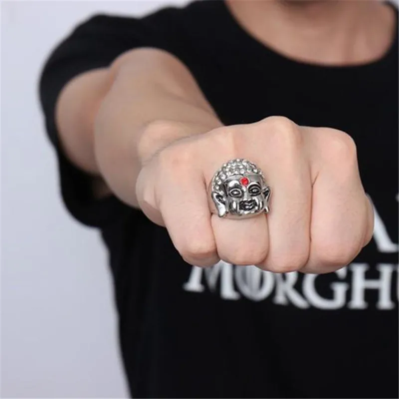 Для Мужчин's Титан Сталь micro горный хрусталь литья рисунок Будды кольцо статуи
