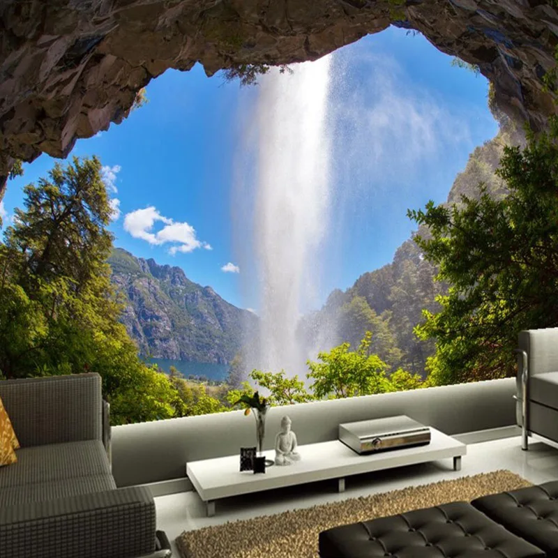 Пользовательские 3D Настенные обои Dormer Waterfall голубое небо натуральный пейзаж