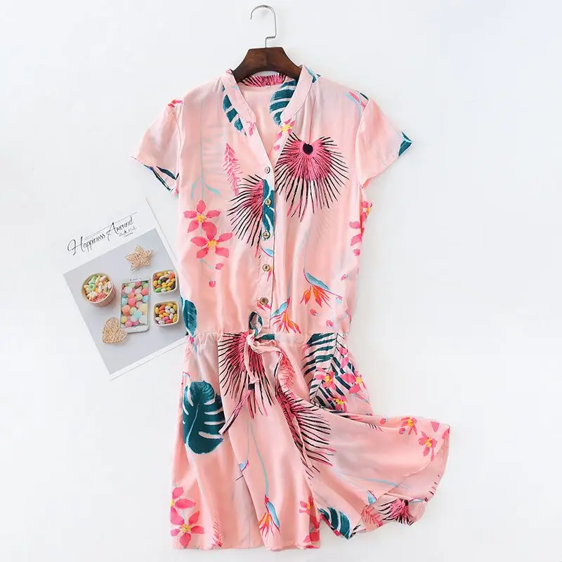 

Summer Cotton Onesies For Women Pajamas Sets Short Sleeve Shorts Suit Nightwear N-neck One Piece Pyjama Sleepwear For Women