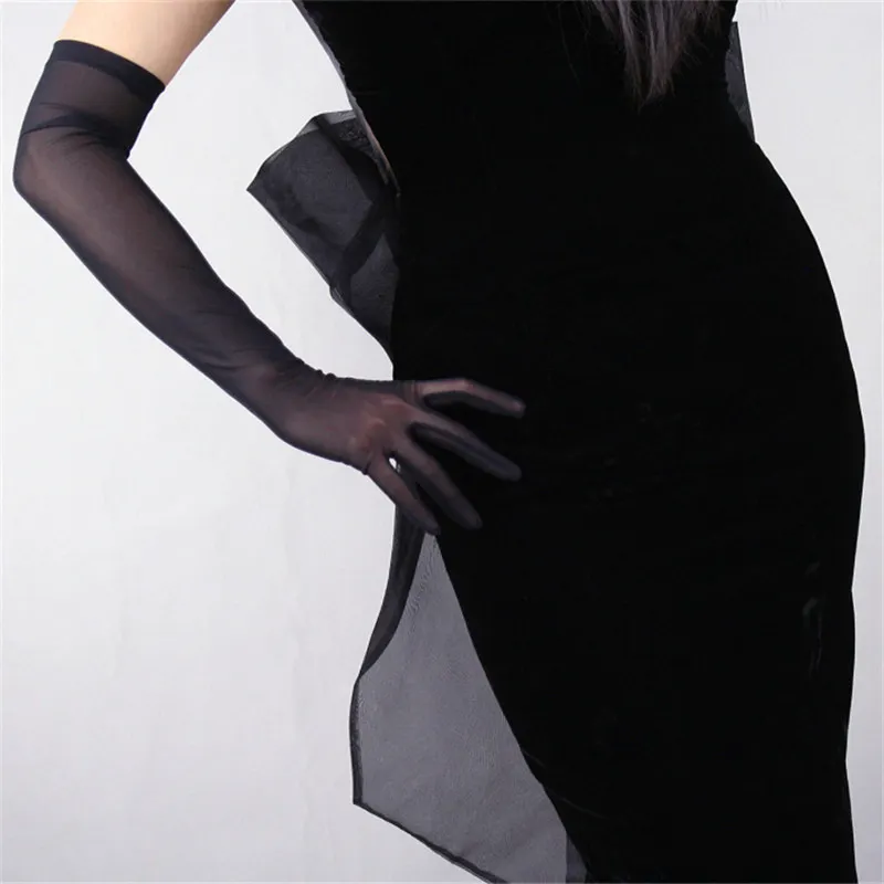 

Women Gloves Elastic Lace Ultra-Thin Ultra Long Style Female Black Mesh Guaze Touch Screen Women's Mittens TB17-4