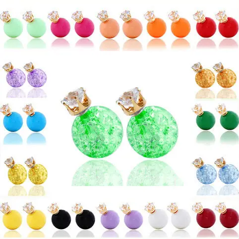 

New arrival New 18 Color Stud Earring Round Big Pearl Beads Earrings Crystal Crown Charm Earring for women Fashion Jewelry