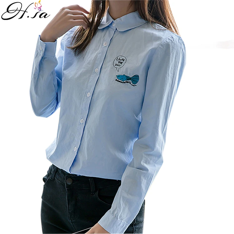 Женские блузки с вышивкой H.SA осенние Рубашки длинным рукавом и отложным