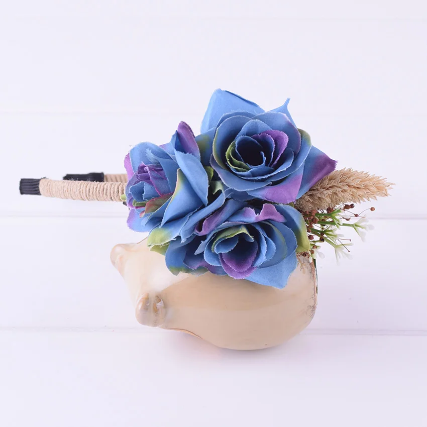 CXADDITIONS Ручная подвязка из восковых веревок с пшеницей, розами, травой и растяжка для головы с цветочным орнаментом в стиле бохо для свадебных причесок женщин и детей.