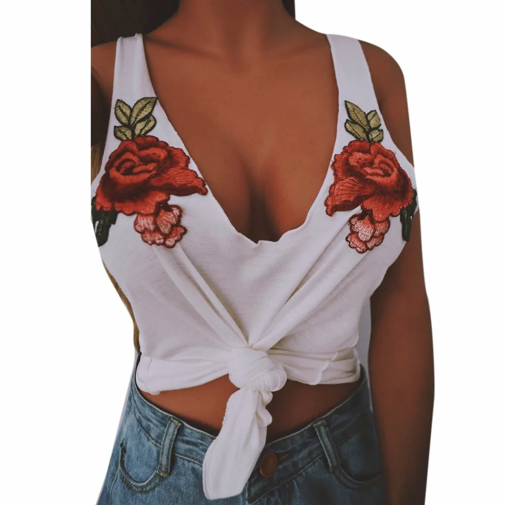 Новые пикантные летние Для женщин Женская Цветочная вышивка бюстье топы из