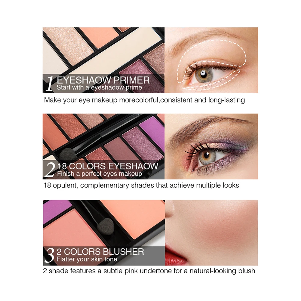 Women Eyeshadow Primer Blusher Palette Shimmer Natural Smoky Cosmetic Eye Makeup Shadow |