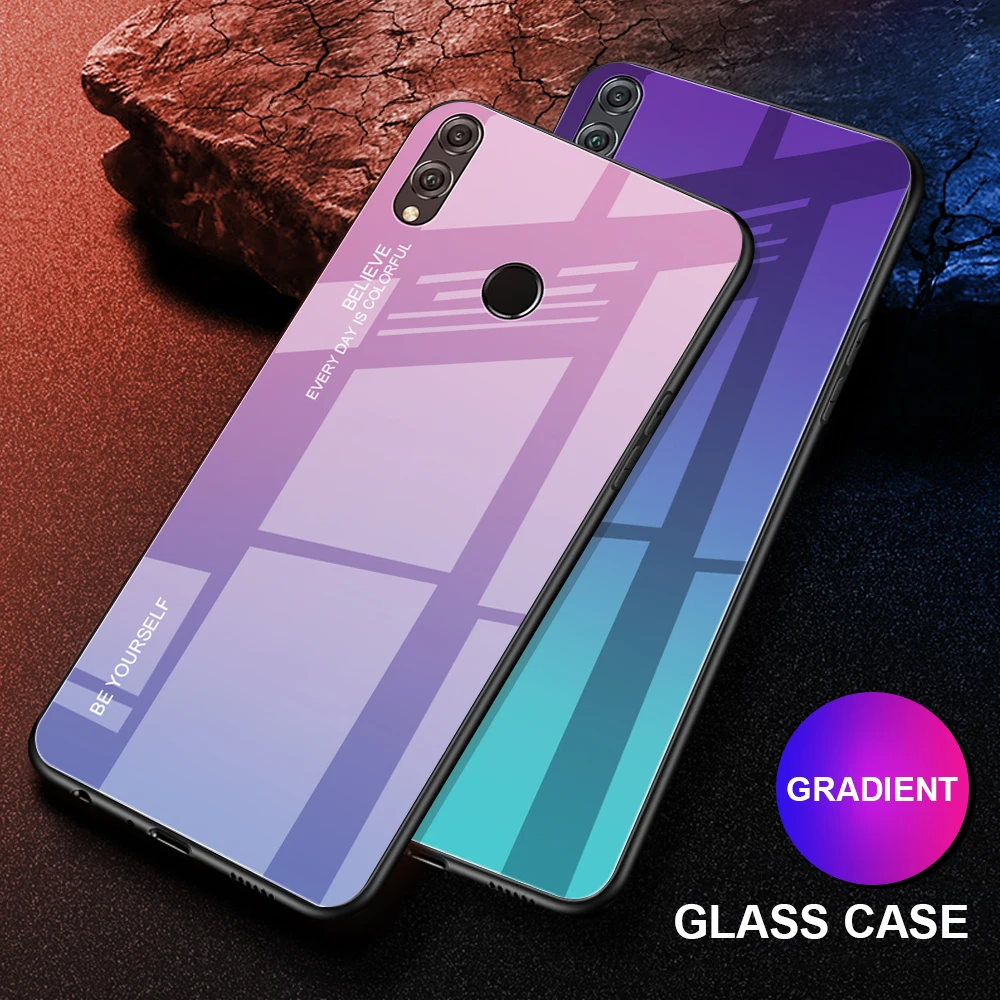 Gradient Tempered Glass Case For Huawei Y9 Y6 Prime 2018 Y7 2019 Phone Cases Honor 7A RU 5.45 7C Pro 5.99 8X | Мобильные телефоны и